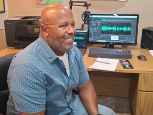 Cecil Archbold smiling after a voiceover recording session